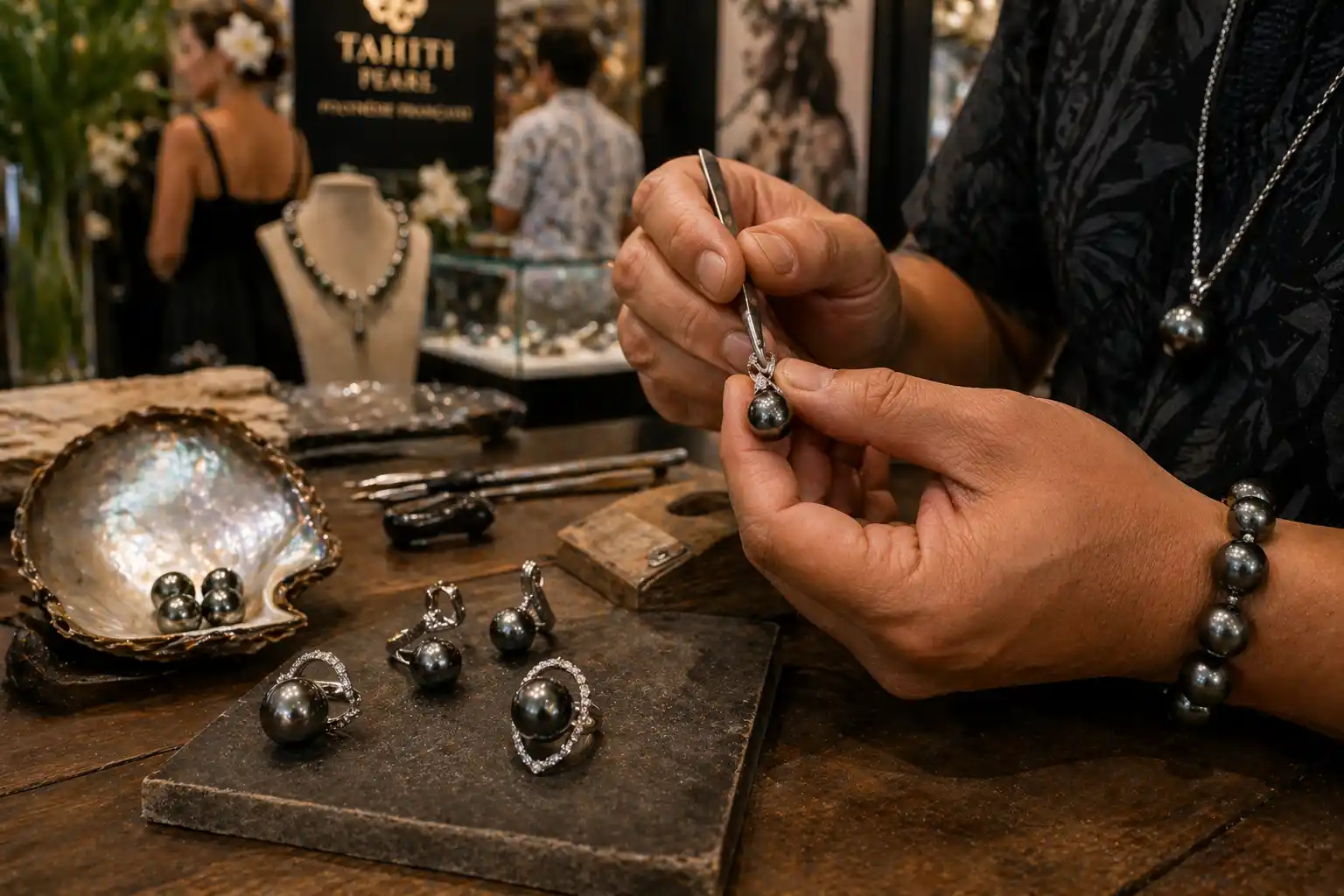 Présentation artisanale et événements autour de la joaillerie en Polynésie française